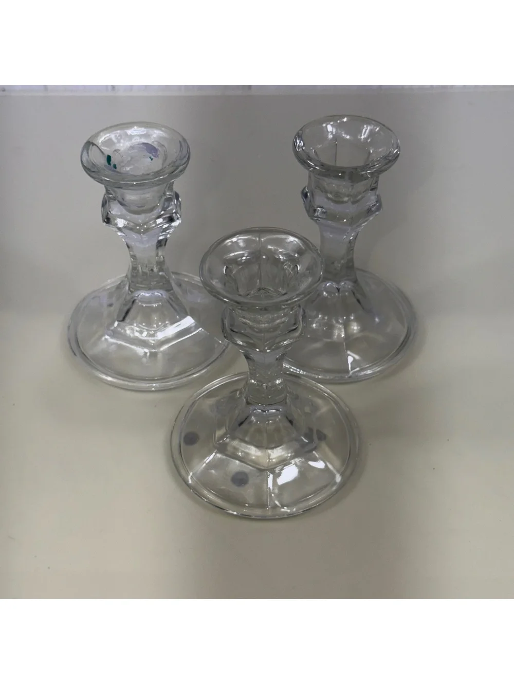 Set of 3 Clear Glass Taper Candle Holders Pedestal Candlesticks
